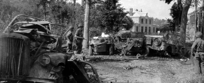 The approach to the Railway Station at Neufbourg-Mortain in August 1944